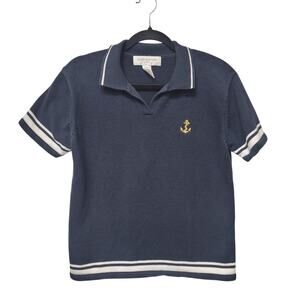 Jones New York Sport Navy Anchor Polo Shirt Sweater Tenniscore Coastal SZ M